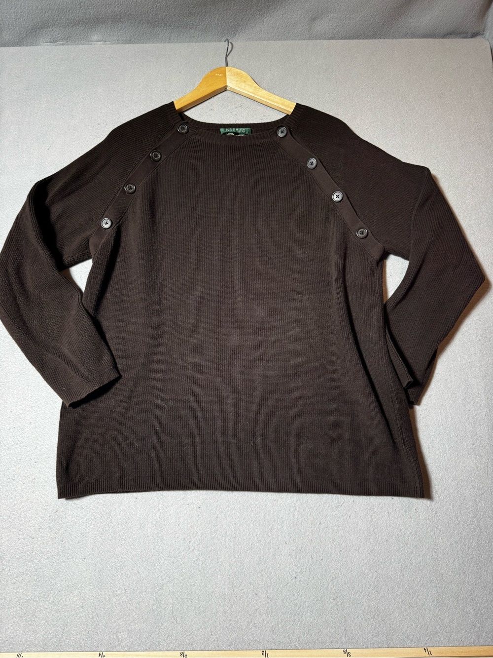 Polo by Ralph Lauren Dark Brown Button-Shoulder Crewneck Sweater